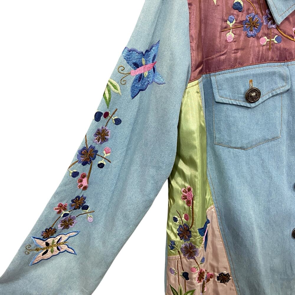 Indigo Moon Embroidered Patch Button Up Jacket Wo… - image 4